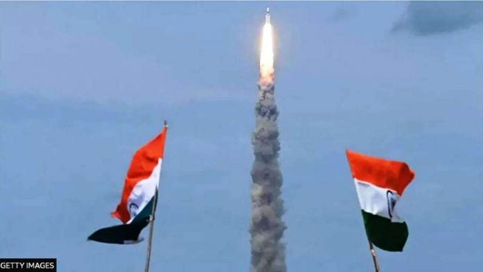 India launched a rocket on July 14, 2023 carrying an unmanned spacecraft to land on the Moon, its second attempt to do so as its cut-price space programme seeks to reach new heights. GETTY IMAGES