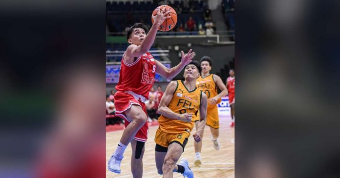 University of the East Red Warriors’ Rey Remogat goes for a fastbreak layup. UAAP PHOTO