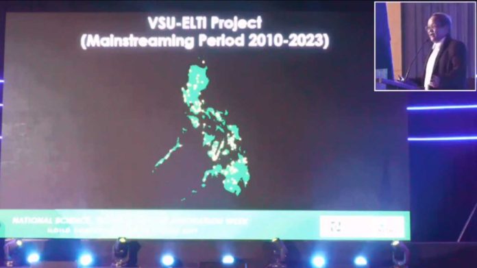 Dr. Marlito M. Bande (inset) of the Visayas State University discusses rainforestation in the Philippines during a forum with the theme "Creating More Green Jobs through Science and Technology: Towards Sustainable and Empowered Communities" on Nov. 23.