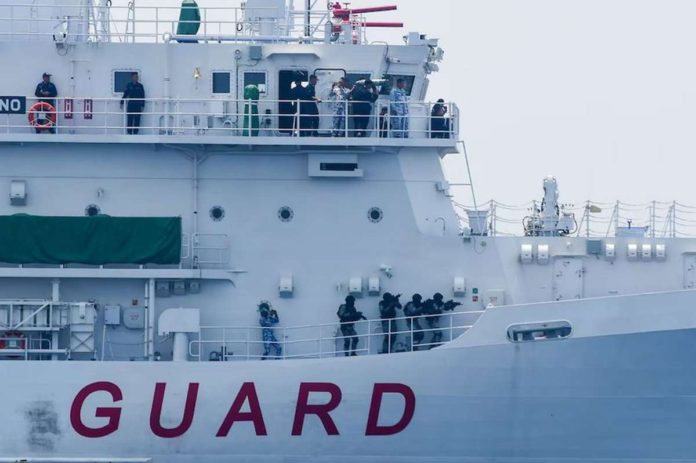 The Philippine Coast Guard, Japan Coast Guard and U.S. Coast Guard hold trilateral maritime exercises for the first time off the coast of Mariveles, Bataan on June 6, 2023. The trilateral agreement between the Coast Guard agencies aims to enhance each of their capabilities and interoperability in securing the Indo-Pacific region. MARK DEMAYO/ABS-CBN NEWS PHOTO