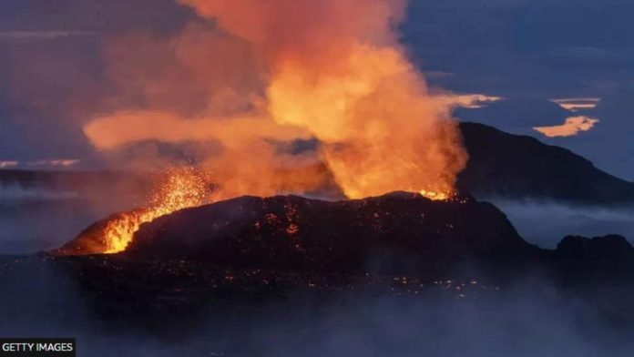 Fagradalsfjall volcano spews lava after an eruption. GETTY IMAGES