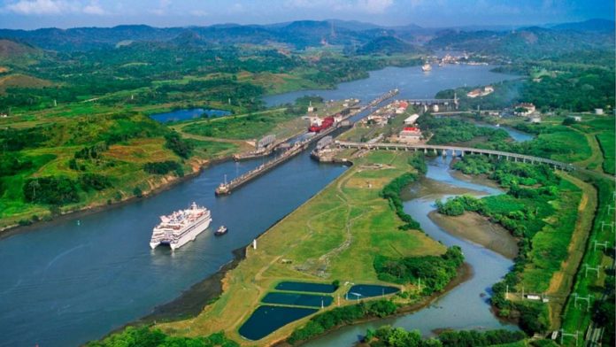 The Panama Canal is an artificial 82-km waterway in Panama that connects the Atlantic Ocean with the Pacific Ocean, cutting across the Isthmus of Panama, and is a conduit for maritime trade.