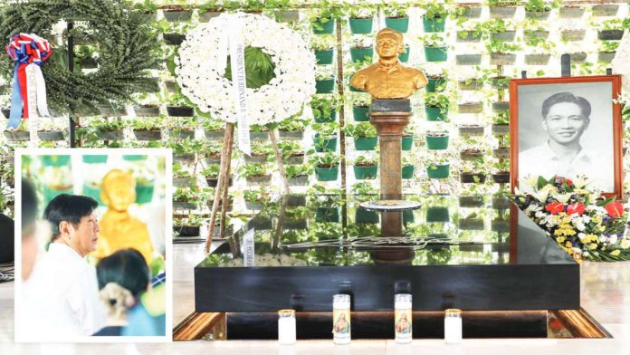 President Ferdinand R. Marcos Jr. (inset) visits the tomb of his father, former President Ferdinand E. Marcos Sr., at the Libingan ng mga Bayani in Taguig City on All Saints' Day, Nov. 1. 2023. MALACAÑANG Photo