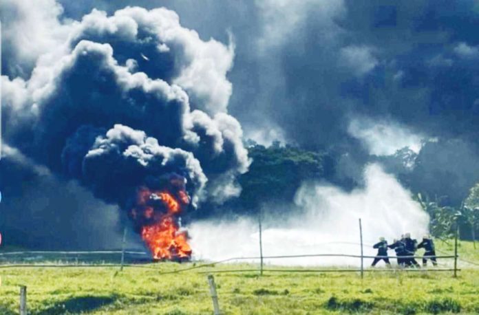 The Civil Aviation Authority of the Philippines (CAAP)-Iloilo, during its full-scale emergency exercise, staged a plane crash due to malfunctioning engine following a bird strike just after takeoff at the Iloilo Airport. Photos show rescuers responding to the incident and “injured passengers” at the crash site in Barangay Cabugao Sur, Santa Barbara, Iloilo. CAAP-ILOILO PHOTOS