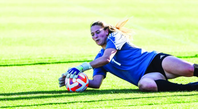 Timely saves by Filipinas goal keeper Olivia McDaniel prevented Iran from tying them in their AFC Women’s Olympic Qualifying Tournament game. PHOTO COURTESY OF PNWFT