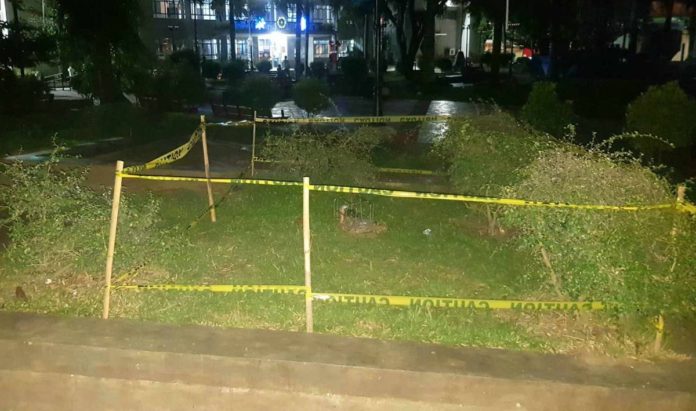 Police cordoned the area and turned off the power to the ground lighting at a park in Cadiz City, Negros Occidental after a seven-year-old boy died of electrocution on Saturday, Dec. 9. RADYO BANDERA-BACOLOD CITY/NEGROS OCCIDENTAL