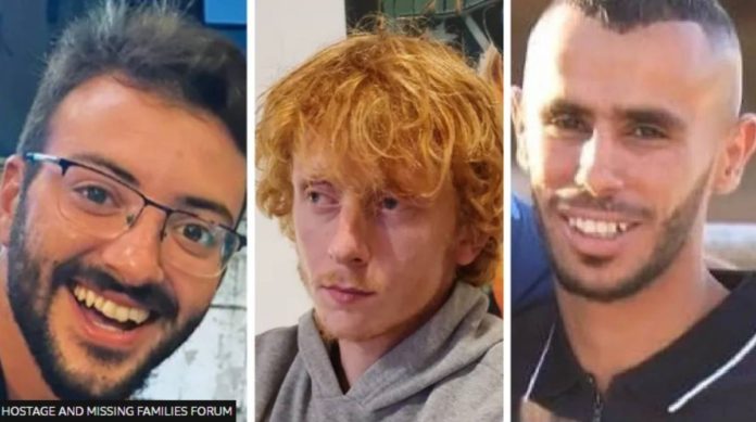 (L-R) Alon Lulu Shamriz, Yotam Haim and Samer Talalka. IMAGE SOURCE: HOSTAGE AND MISSING FAMILIES FORUM