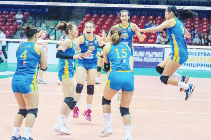 Players of Bacoor City Spikers Metro Land Builders Corp. celebrate after capturing the inaugural Maharlika Pilipinas Volleyball Association crown. MPVA PHOTO