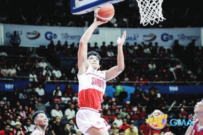 San Beda University Red Lions’' James Payosing soars for an inside basket. PHOTO COURTESY OF NCAA/GMA SPORTS