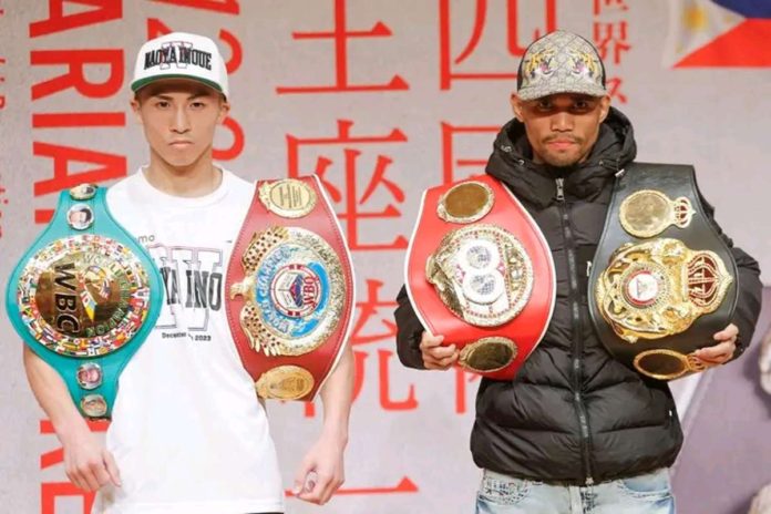 Filipino boxer Marlon Tapales (right) will look to pull off a massive upset against Japanese Naoya Inoue (left) in a world super bantamweight division unification bout tonight at the Ariake Arena in Koto-Ku, Japan. PHOTO COURTESY OF SANMAN PROMOTIONS