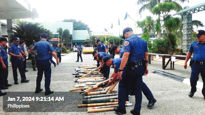 Over 100 illegal firecrackers and “boga” confiscated during the holidays were disposed of by the Guimaras Police Provincial Office on Sunday, Jan. 7. GPPO FACEBOOK PAGE