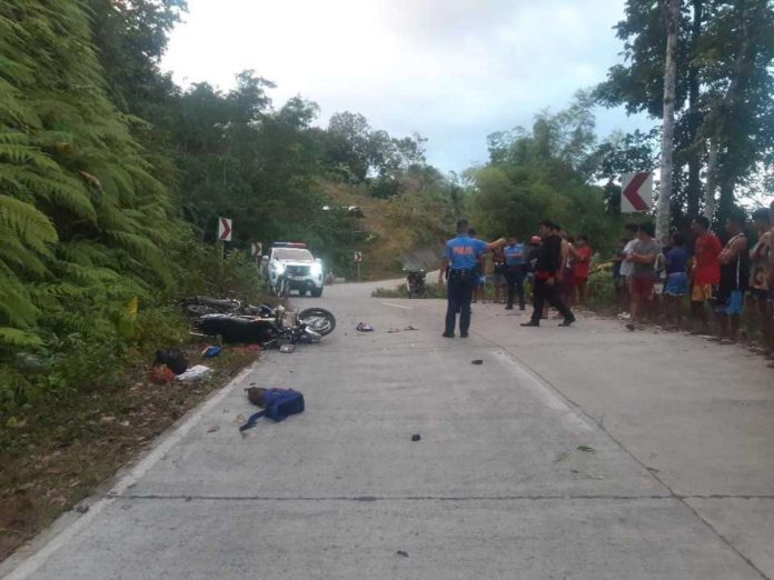 A motorcycle crash on Saturday in Sibalom, Antique claimed the life of one person and sent three others to the hospital. PSSG J.N. LOTILLA PHOTO / BRIGADA SAN JOSE-ANTIQUE