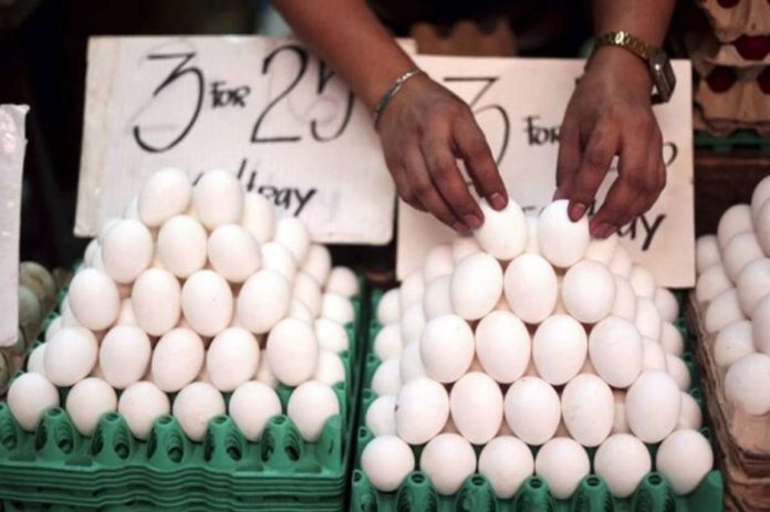 A vendor arranges eggs being sold for 250-275 per tray at Marikina City Public Market on Thursday, February 16, 2023. The soaring prices of eggs are linked to the recent avian flu cases in the country, according to the Philippine Egg Board Association. INQUIRER PHOTO / GRIG C. MONTEGRANDE