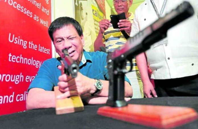 Former president Rodrigo Duterte confirmed reports that he was keeping an arsenal of 500 firearms—being “a gun collector”—but that all them were licensed by the Philippine National Police. PHILIPPINE DAILY INQUIRER