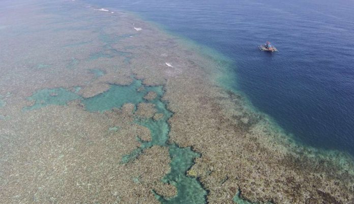 This 2016 photo taken by a drone camera shows part of Scarborough Shoal, also known as Panatag and Bajo de Masinloc, which is a traditional fishing ground of Filipino fishermen in the West Philippine Sea that is being claimed by China. REM ZAMORA, PHILIPPINE DAILY INQUIRER