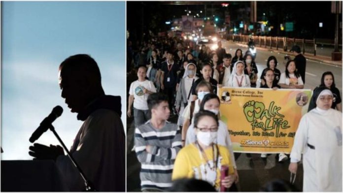 Jose Cardinal Advincula (left) presides over the Mass for the annual “Walk for Life” held on Feb.17, 2024. Around 3,000 people from various Catholic groups joined the march from the Welcome Rotunda in Quezon City to the campus of the University of Santo Tomas in Manila. PHOTO FROM CBCP NEWS