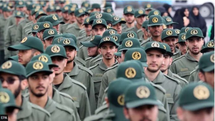 Members of Iran’s Islamic Revolution Guards Corps at a parade. The Revolutionary Guards was set up over 40 years ago to defend Iran’s Islamic revolution and is now one of the most powerful paramilitary organizations in the Middle East. EPA