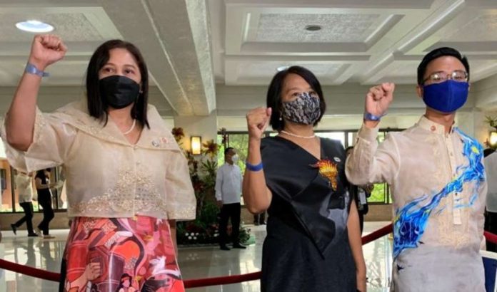 Representatives Arlene Brosas (Gabriela), France Castro (ACT Teachers), and Raoul Manuel during the State of the Nation Address. INQUIRER FILE PHOTO