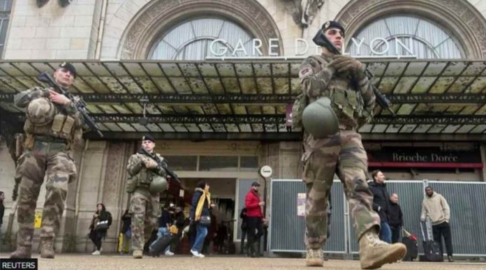 French soldiers secure the area after a man with a knife wounded several people at the Gare de Lyon rail station in Paris, France. REUTERS