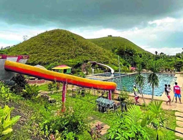 Captain’s Peak Garden and Resort in Sagbayan, Bohol, shown in this August 2023 photo, has trended on social media after netizens called out the government and its owners for allowing its construction and operation within the Chocolate Hills, a protected landscape. PHOTO BY LEO UDTOHAN / INQUIRER VISAYAS