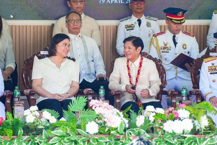 LIKE NOTHING HAPPENED. President Ferdinand Marcos Jr. and Vice President Sara Duterte-Carpio are seen attending the 45th Philippine National Police Academy (PNPA) Commencement Exercises for “Layag-Diwa” Class of 2024 on April 19, 2024, the day when First Lady Liza Araneta-Marcos said Duterte-Carpio “crossed the line” by laughing when former President Rodrigo Duterte accused President Marcos Jr. of being “bangag.” PCO