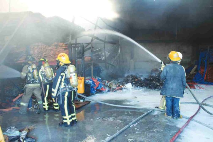 FIRE HITS WAREHOUSE. A fire struck a warehouse for construction materials in Barangay Guihaman, Leganes, Iloilo around 4 p.m. on Thursday, April 4. As of this writing, the Bureau of Fire Protection has yet to release other details about the fire as well as its estimated damage cost. The bureau has warned the public of the risk of fires due the prevailing hot weather condition. AJ PALCULLO/PN