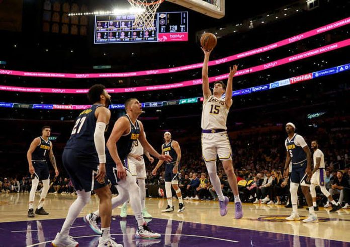 Los Angeles Lakers’ Austin Reaves goes for an inside hit. PHOTO COURTESY OF SPORTSKEEDA