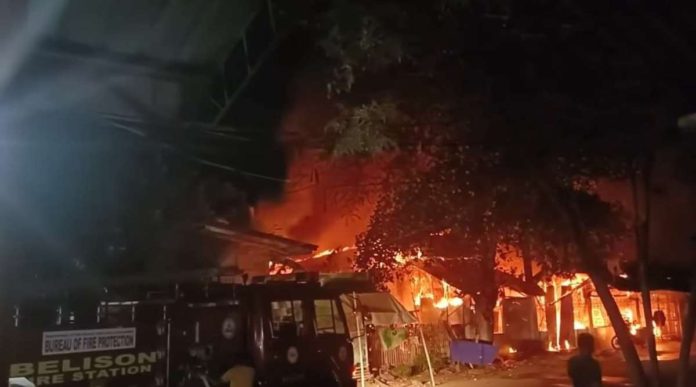 A fire broke out in Barangay Poblacion, Belison, Antique on Wednesday night, May 1, leaving a house and three business establishments damaged. BELISON FIRE STATION PHOTO