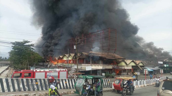 Two shops were destroyed and three others were partially damaged when a fire broke out at a multi-business center in Barangay Bulwang, Numancia, Aklan on Wednesday morning, May 29. RADYO TODO AKLAN 88.5 FM PHOTO