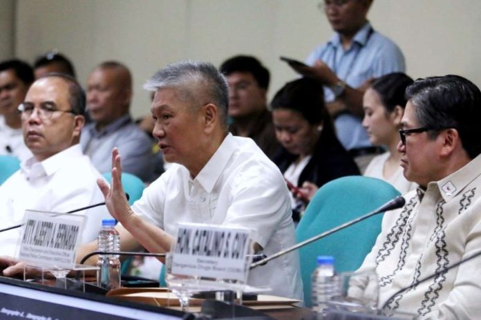 Former executive secretary Paquito Ochoa (center) denies blocking a supposed 2012 Philippine Drug Enforcement Agency surveillance operation against then senator Ferdinand R. Marcos Jr. and actress Maricel Soriano during a Senate hearing on Monday (May 20, 2024). Ochoa also denied knowledge of any information, or seeing Philippine Drug Enforcement Agency documents about the alleged operations. PNA