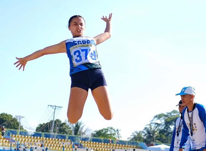 Bianca Juliana Seroy of Negros Occidental won a gold medal in triple jump and long jump (secondary girls athletics) of the 2024 WVRAA Meet. PHOTO COURTESY OF PINOY FIESTA