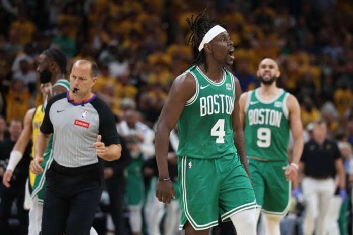 Boston Celtics’ Jrue Holiday reacts after completing a steal against Indiana Pacers late in Game 3. PHOTO COURTESY OF USA TODAY SPORTS