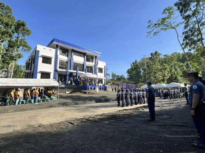 The Iloilo Police Provincial Office holds its first flag raising ceremony at its new headquarters in Barangay Sablogon, Passi City on Monday, June 10. BALITA HALIN SA KAPITOLYO PHOTO