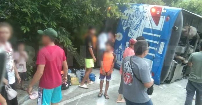 A Bacolod City-owned bus carrying over 30 individuals figured in an accident in Purok Talus, Barangay Igmaya-an, Don Salvador Benedicto, Negros Occidental on Friday afternoon, June 14. A female teacher died and 35 others were injured. RMN DYHB BACOLOD PHOTO