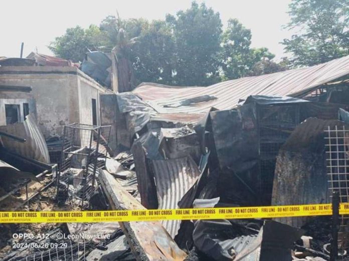 An early morning fire totally gutted two houses while two others were partially damaged in Barangay Poblacion, Leon, Iloilo on Thursday, June 20. LEON NEWS LIVE PHOTO