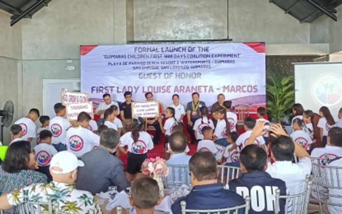 Learners of the Fiscal Jose Zambarrano Memorial School perform before First Lady Liza Marcos and other guests during the regional launch of the Guimaras Children’s First 1000 Days Coalition Experiment in San Lorenzo town on Saturday, June 15. PNA PHOTO BY PGLENA