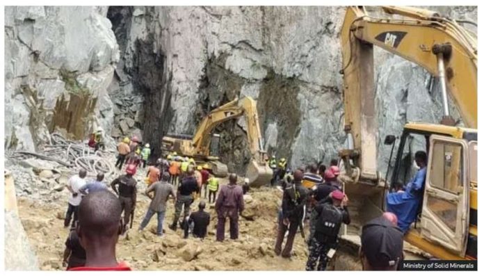 Rescue workers are desperately trying to save those trapped under ground. NIGERIA MINISTRY OF SOLID MINERALS