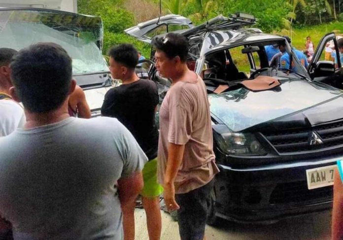 A sport utility vehicle crashed against a wing van in Barangay Lalab, Batan, Aklan on Tuesday, June 18, leaving one person dead and eight others injured. PHOTO COURTESY OF MDRRMO ALTAVAS