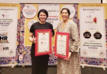 Semirara Mining and Power Corporation AVP for Human Resources and Organizational Development Lora Liza Dioquino (right) and Corporate Communications Manager Ellaine Macayan (left) attended the awarding ceremony at Dusit Thani Makati.