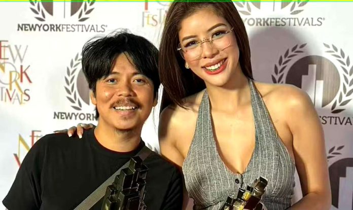 Empoy (left) and Herlene Budol pose with trophies from New York Festivals TV and Film Awards. HERLENE BUDOL/FACEBOOK PHOTO