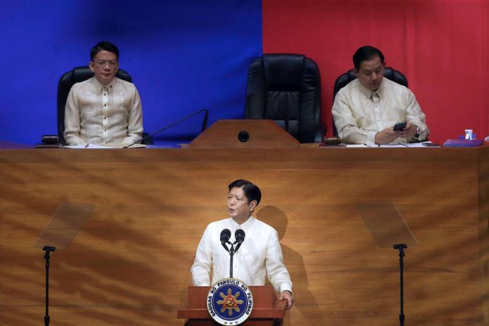 President Ferdinand “Bongbong” Marcos Jr. delivers his third State of the Nation Address at the Batasang Pambansa in Quezon City on Monday, July 22. PNA photo by Joan Bondoc