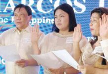 Raisa Treñas-Chu (2nd from left) takes her oath as a member of the National Unity Party at the Manila Golf and Country Club in Makati City on Saturday, June 29. JERRY TREÑAS/FACBOOK PHOTO