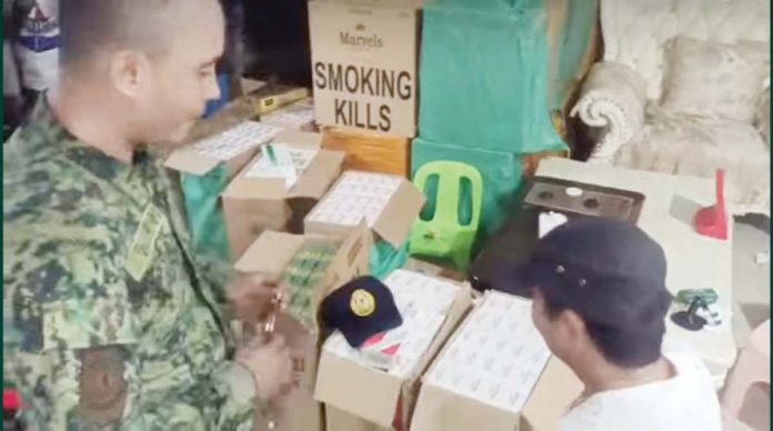 Officers of the 4th Special Operations Unit of the Philippine National Police’s Maritime Group raided a house in Barangay Lopez Jaena Sur, La Paz, Iloilo City where P4.8 million worth of smuggled cigarettes were recovered. They also arrested Chinese national James Chiu Chen. K5 NEWS FM ILOILO/FACEBOOK PHOTO