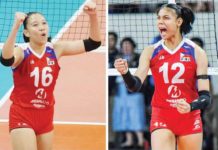 Angel Canino (right) and Arah Panique are part of the 14-player roster of the Philippines in the FIVB Women’ Volleyball Challenger Cup. PHOTOS COURTESY OF VOLLEYBALL PILIPINAS