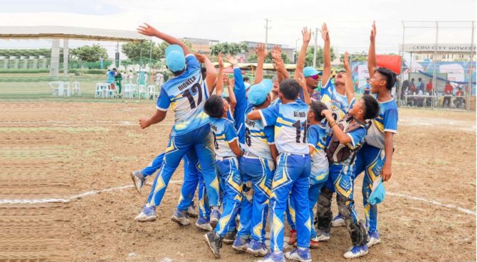 Anilao Central Elementary School, representing Western Visayas, celebrates their 2024 PalarongPambansa elementary baseball gold medal win. PHOTO FROM LEE ANN DEBUQUE FACEBOOK PAGE