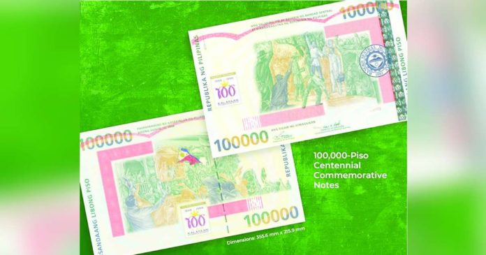 The Bangko Sentral ng Pilipinas highlights the 100,000-piso bill on National Heroes Day on Monday, August 26. HANDOUT PHOTO