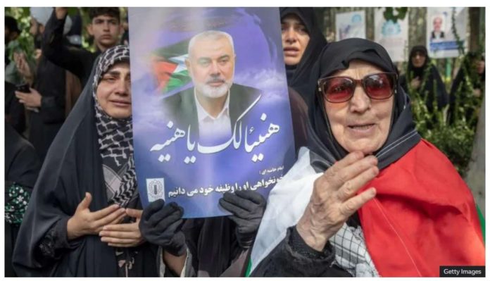 Many have turned out for the funeral procession in Iran of the Hamas political chief, Ismail Haniyeh, who was killed in a strike in Tehran. GETTY IMAGES