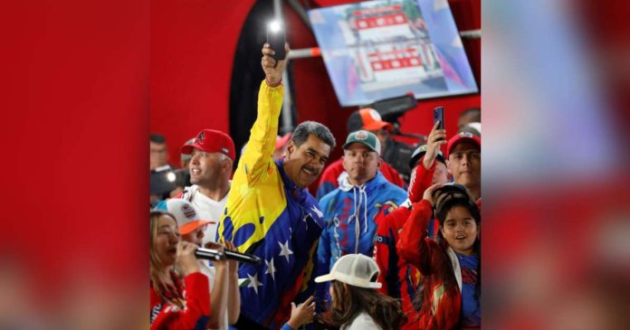 Venezuelan President Nicolás Maduro celebrates after the presidential election. REUTERS