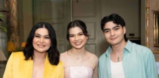 (From left) Aiko Melendez with children Marthena Jickain and Andrei Yllana