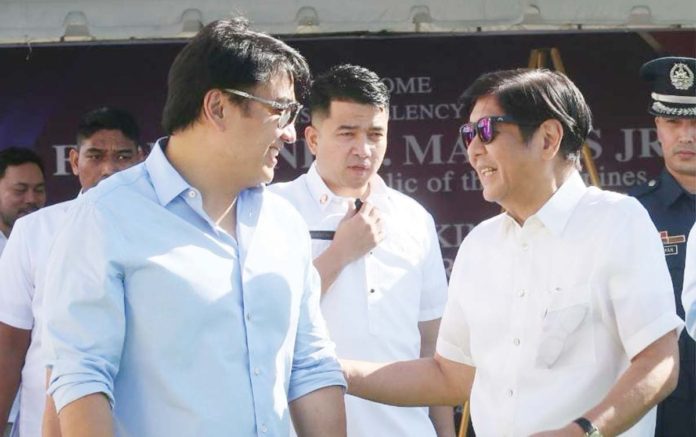 Sen. Ramon “Bong” Revilla, Jr. (left) thanks President Ferdinand R. Marcos, Jr. (right) for fulfilling his promise to raise the salaries and benefits of civilian government employees.